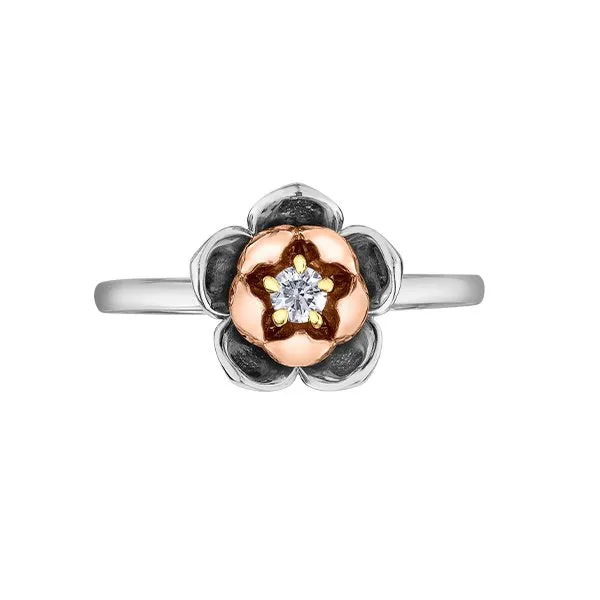 Shelly Purdy 14K White, Rose and Yellow Gold Newfoundland & Ladrador Pitcher Plant (0.10ct) Canadian Maple Leaf Diamond Ring