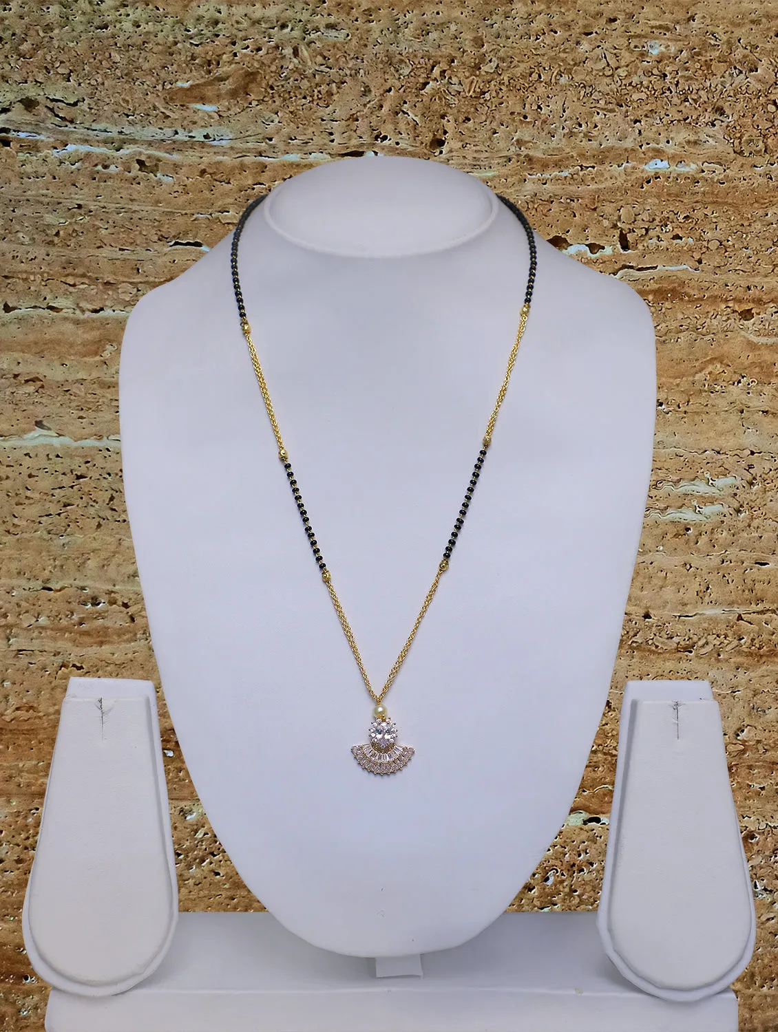 Short Mangalsutra Designs Gold Plated Latest American Diamond Pendant 20 Inches Mangalsutra