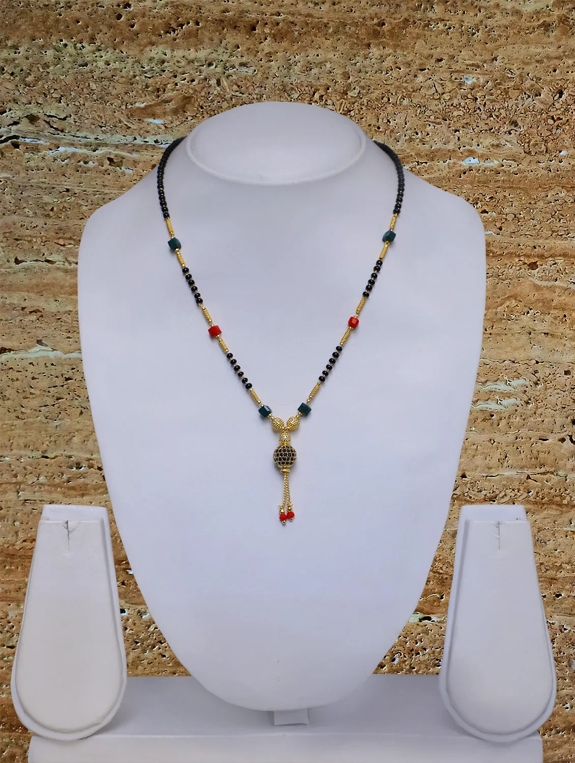 Short Mangalsutra Designs Gold Plated Latest Multicolor Round Mani Latkan 17 Inches Mangalsutra