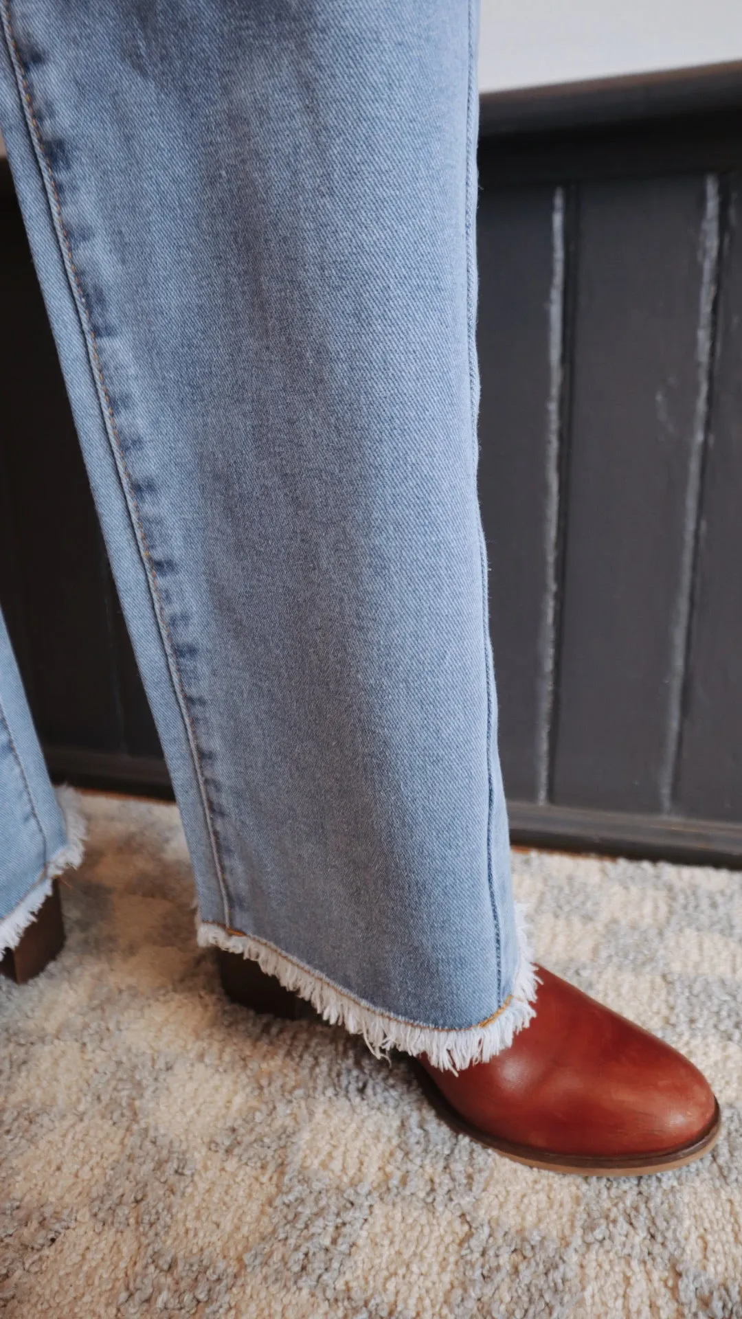 Side Panel Frayed Wide Leg Denim