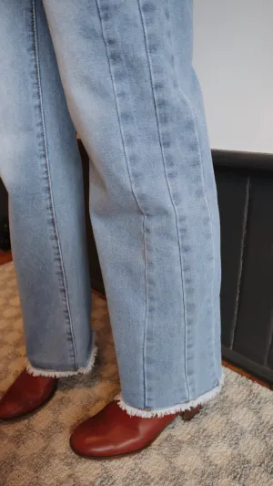 Side Panel Frayed Wide Leg Denim