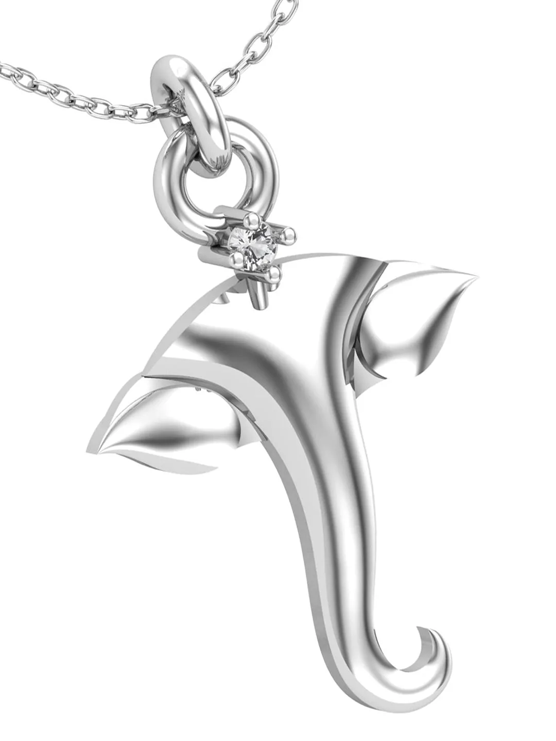 Silver-Coloured CZ-Studded Pendant With Chain