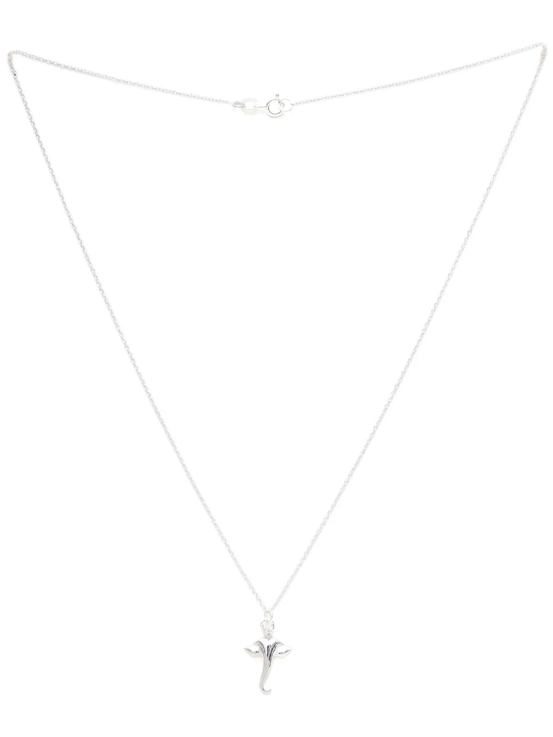 Silver-Coloured CZ-Studded Pendant With Chain