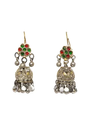 Silver Dangle Earrings - Multi Color Stones