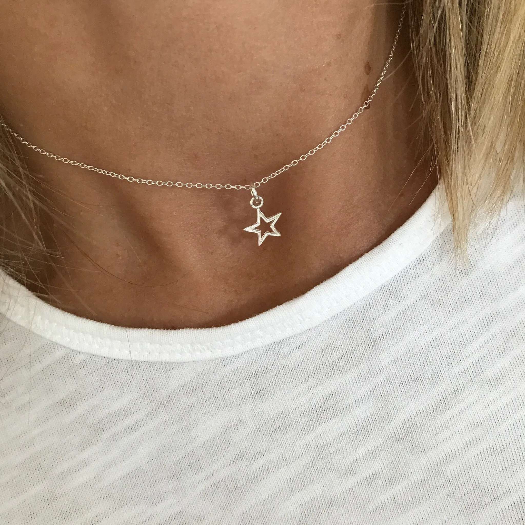 Silver Mini Open Star Necklace