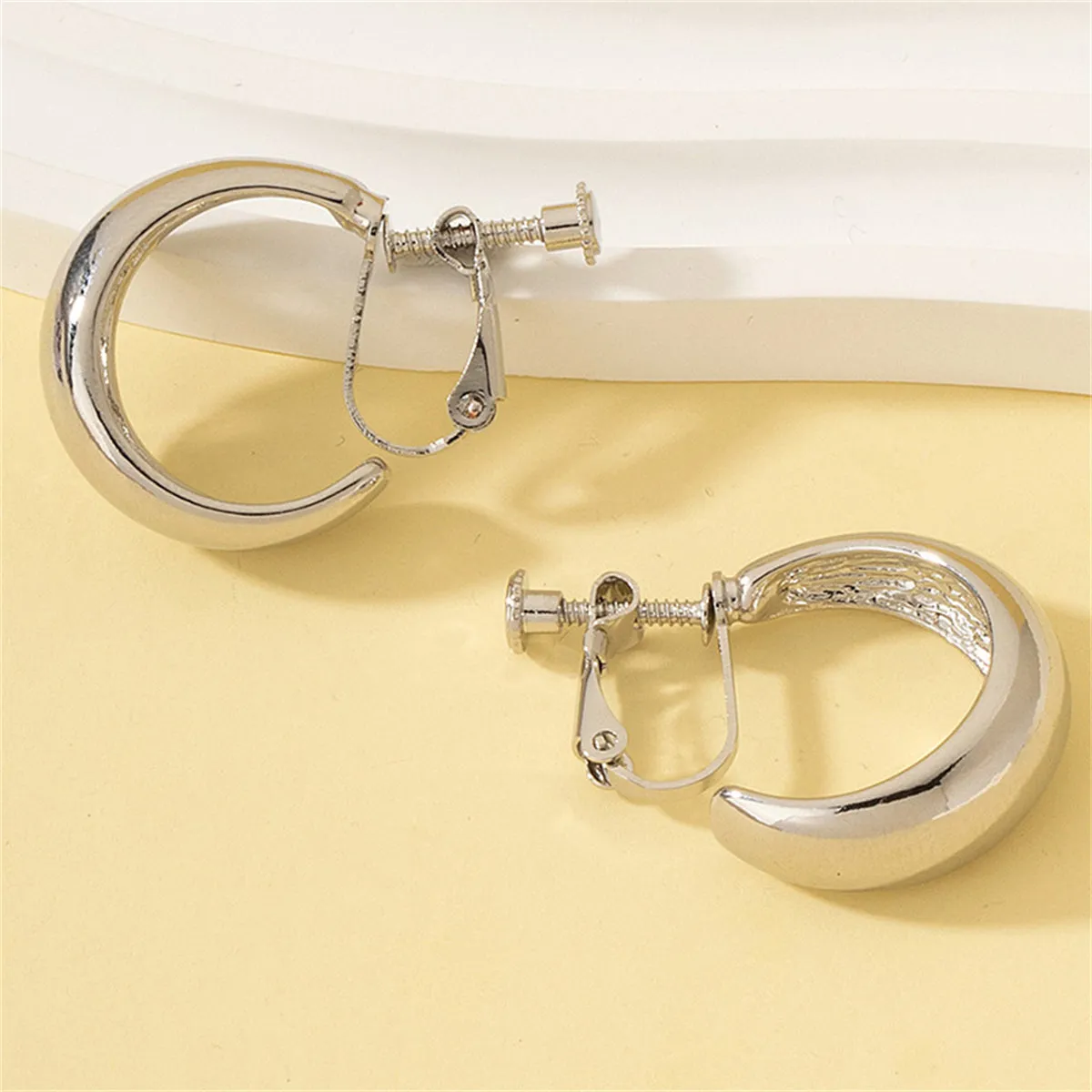Silver-Plated Beveled Huggie Earrings