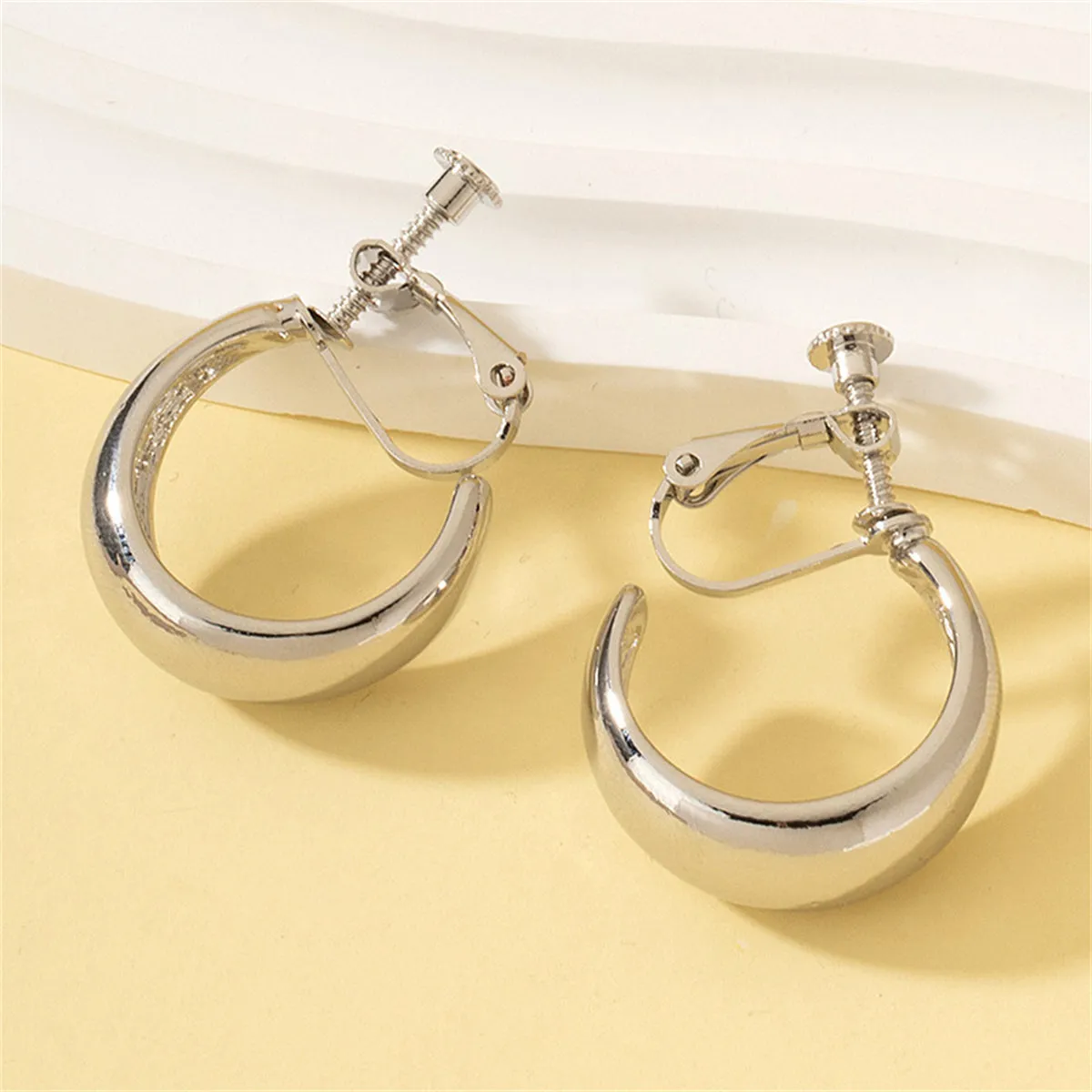 Silver-Plated Beveled Huggie Earrings