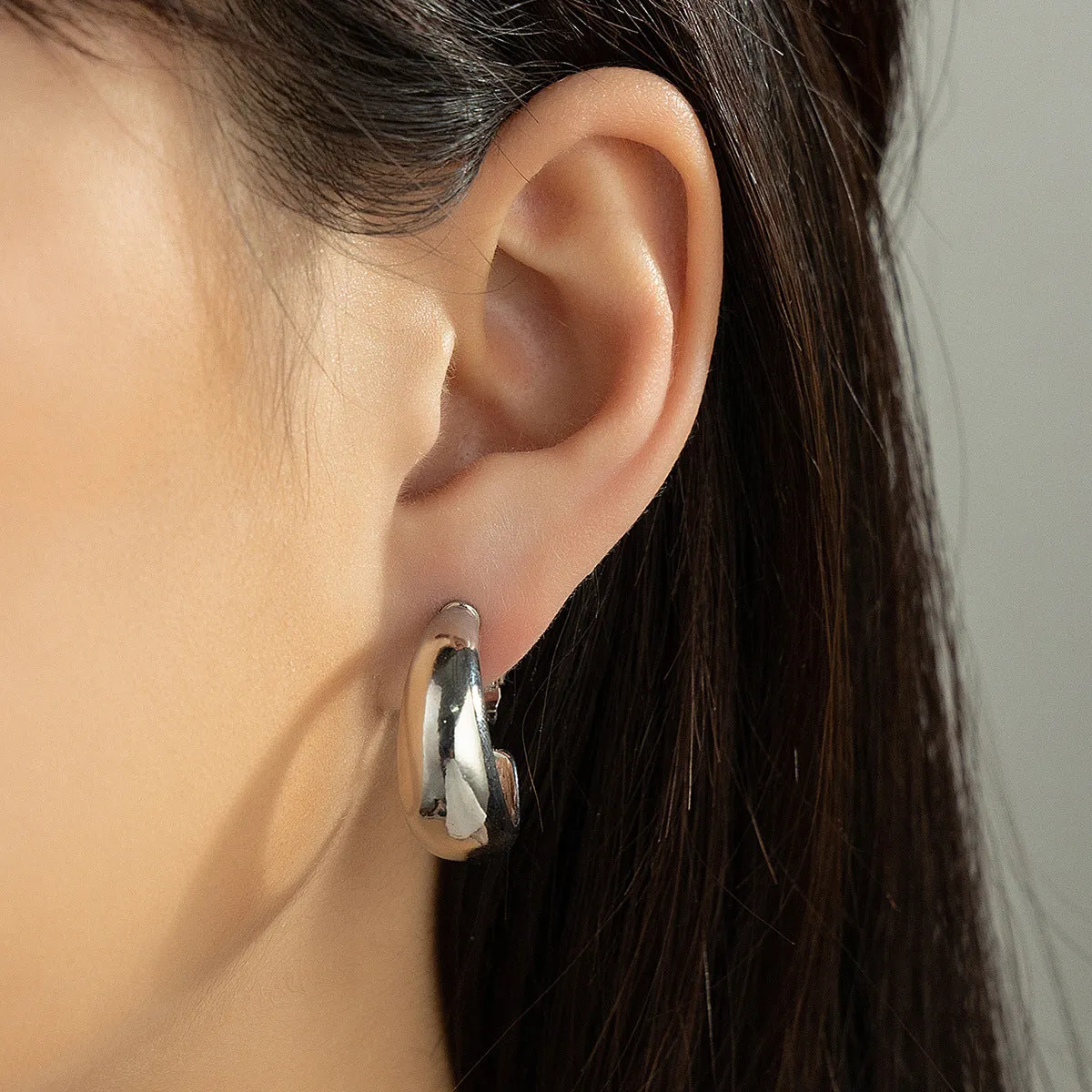 Silver-Plated Beveled Huggie Earrings