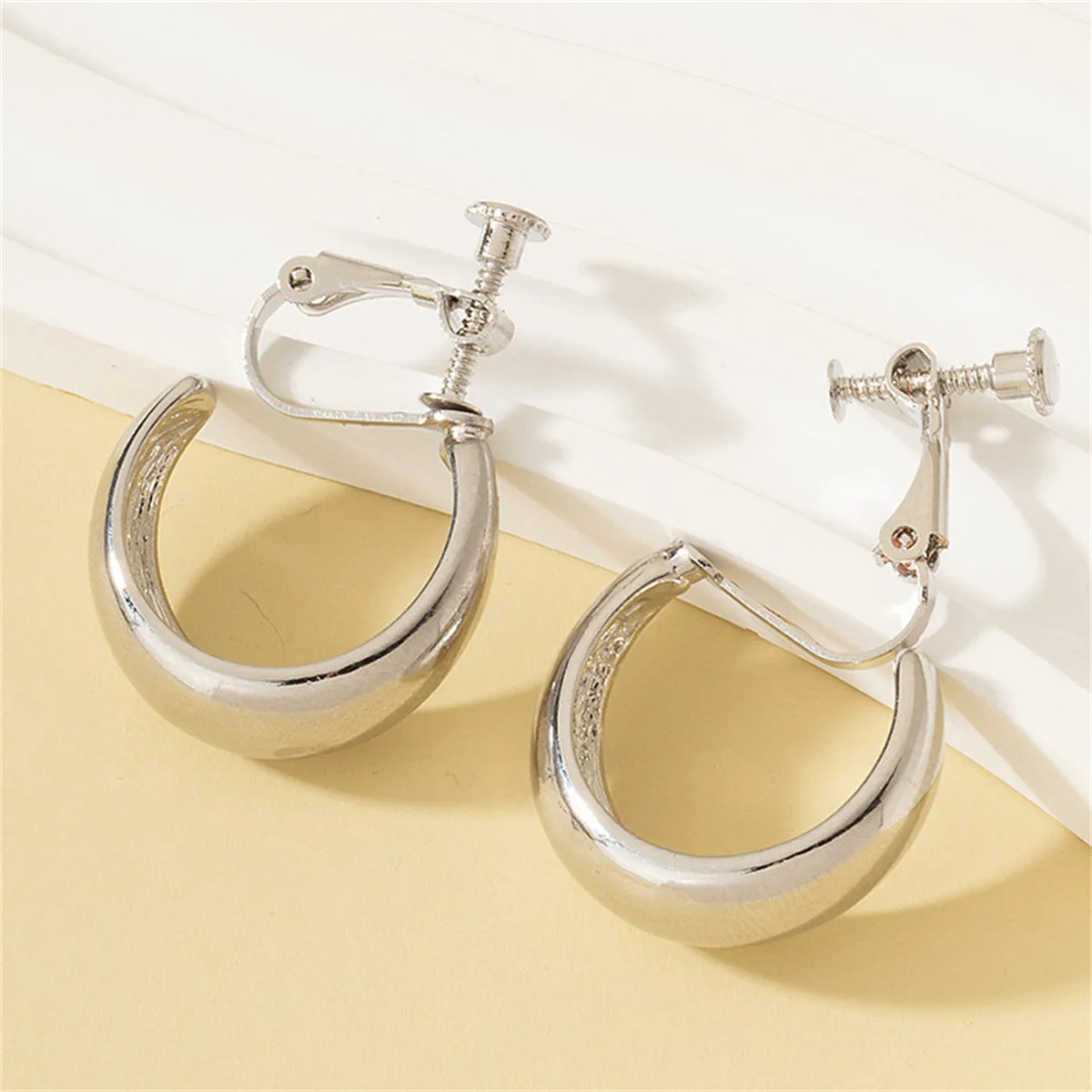 Silver-Plated Beveled Huggie Earrings