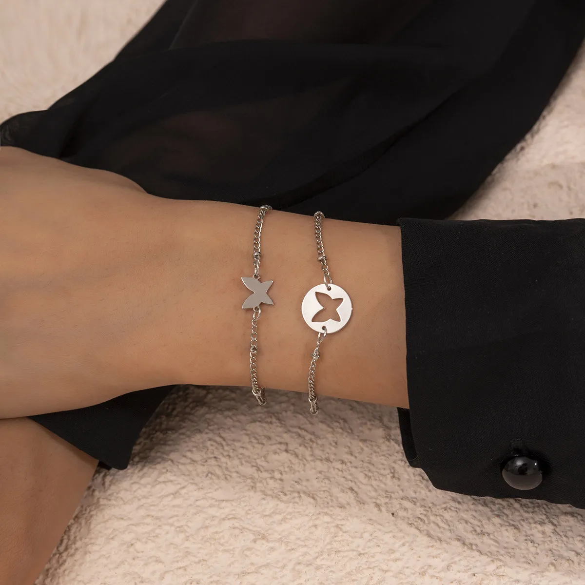 Silver-Plated Butterfly Charm Bracelet Set