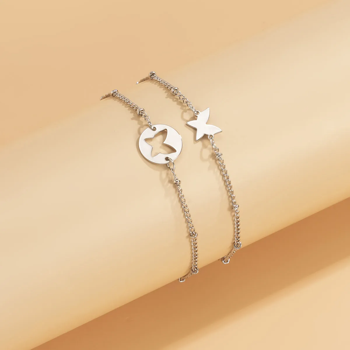Silver-Plated Butterfly Charm Bracelet Set