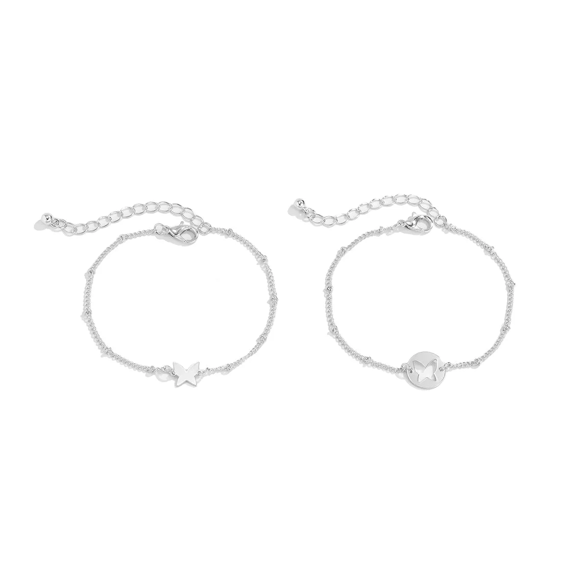 Silver-Plated Butterfly Charm Bracelet Set