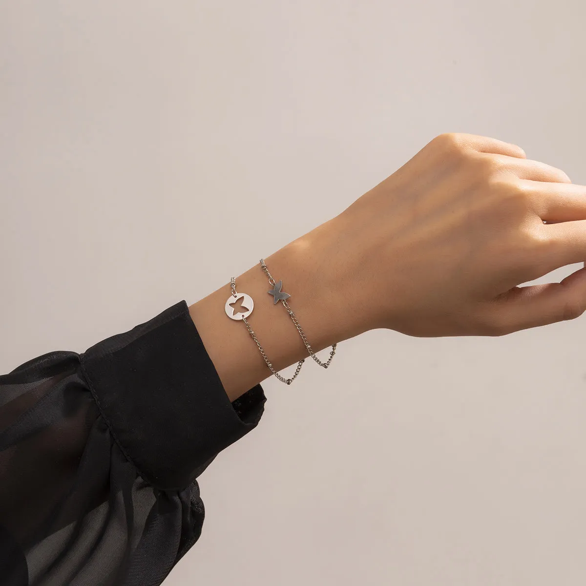Silver-Plated Butterfly Charm Bracelet Set
