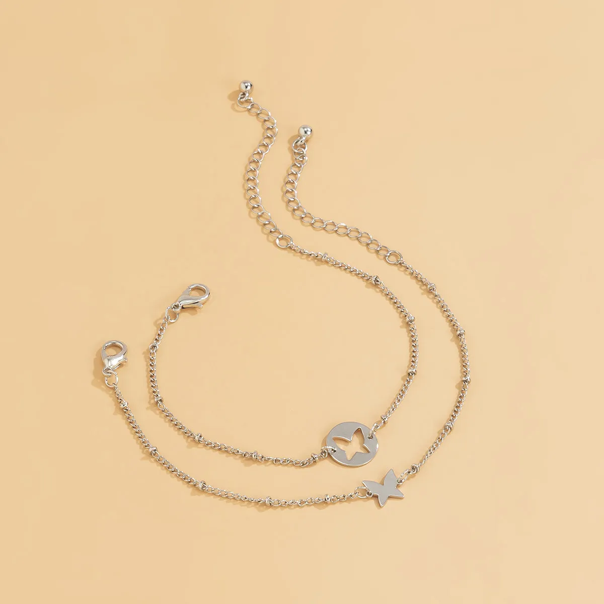Silver-Plated Butterfly Charm Bracelet Set