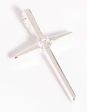 Silver Plated Cross Charm with Cubic Zirconia