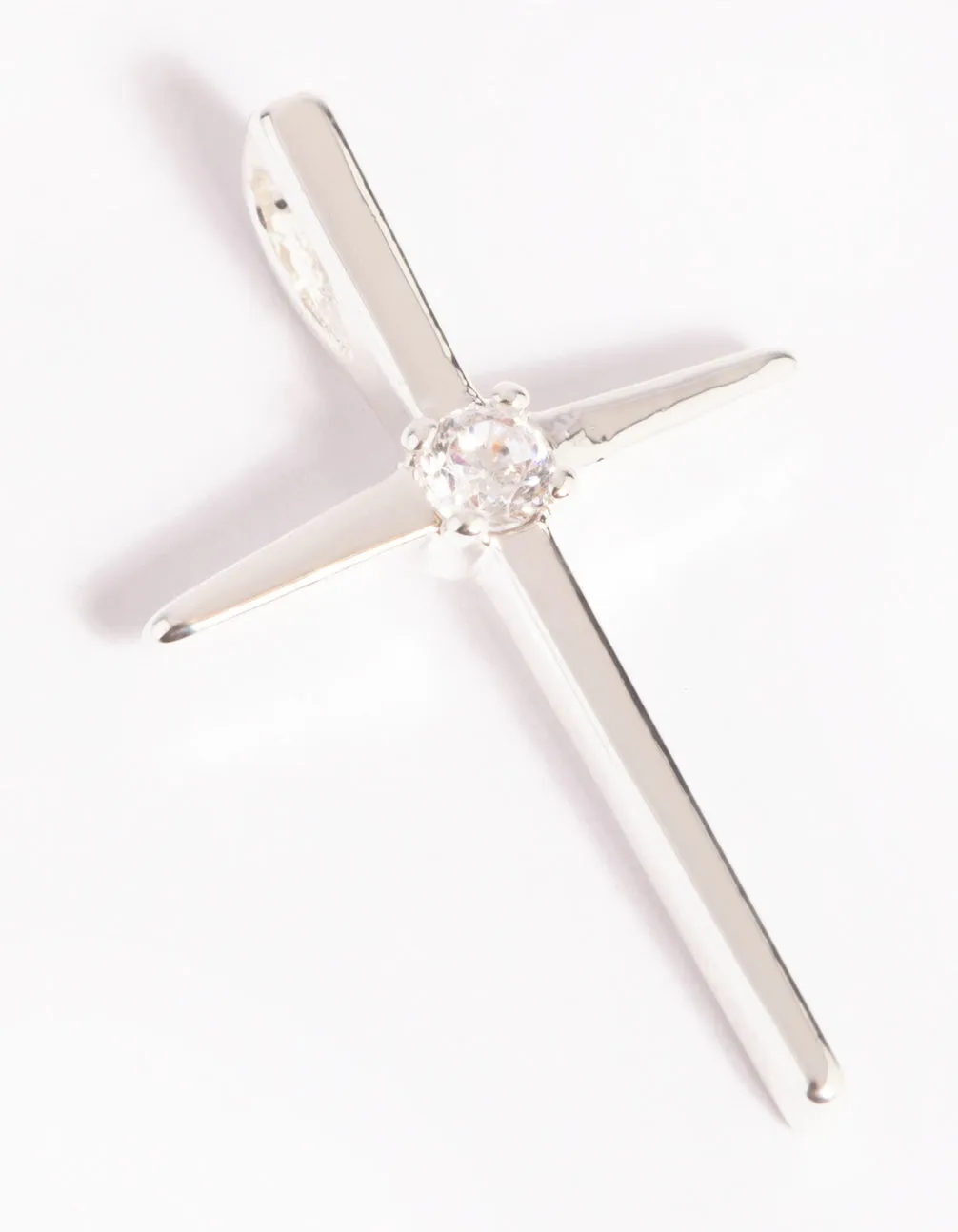 Silver Plated Cross Charm with Cubic Zirconia