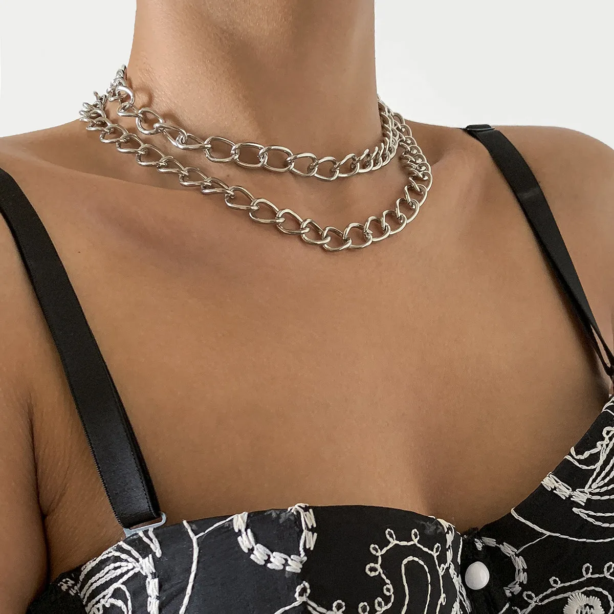 Silver-Plated Curb Chain Necklace Set
