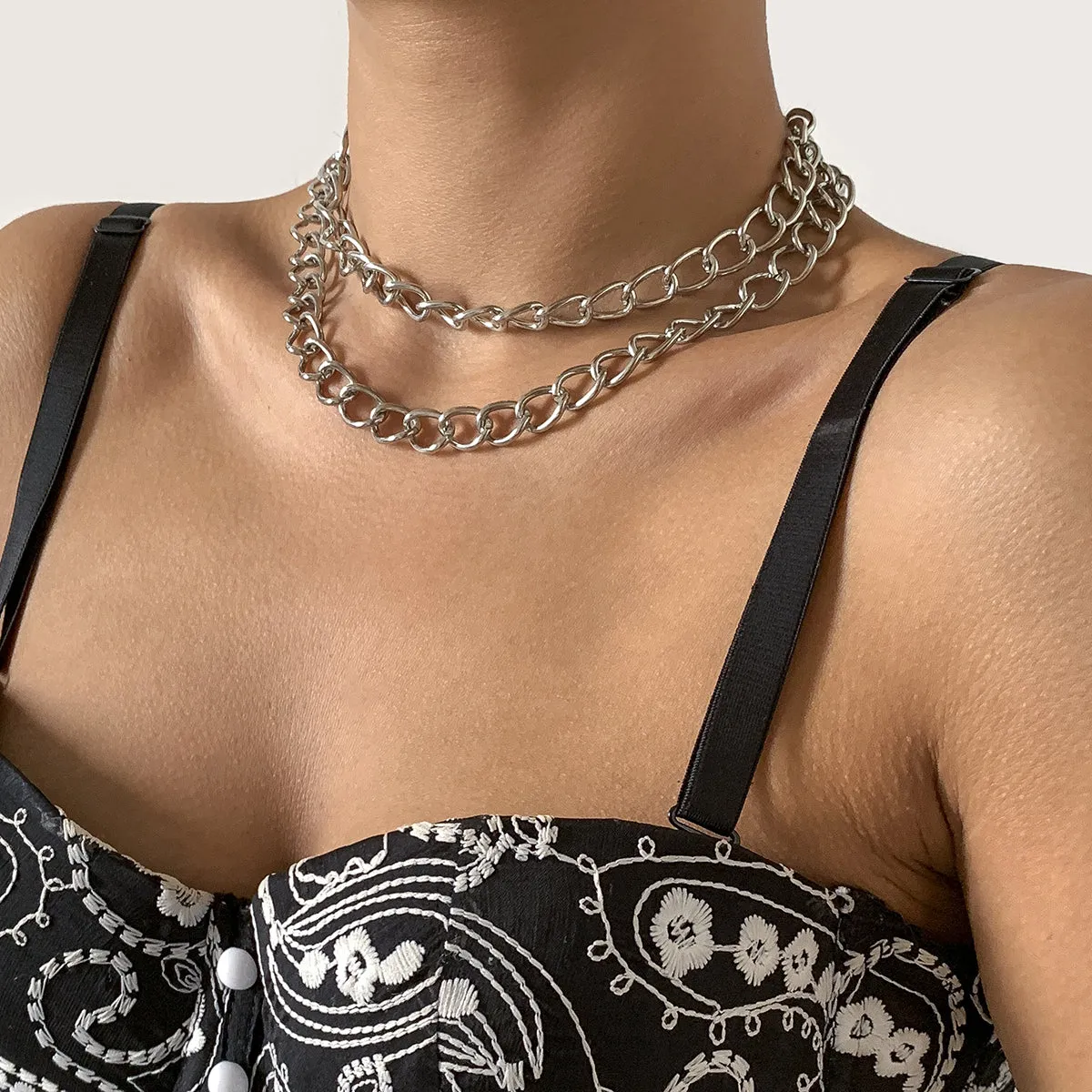 Silver-Plated Curb Chain Necklace Set