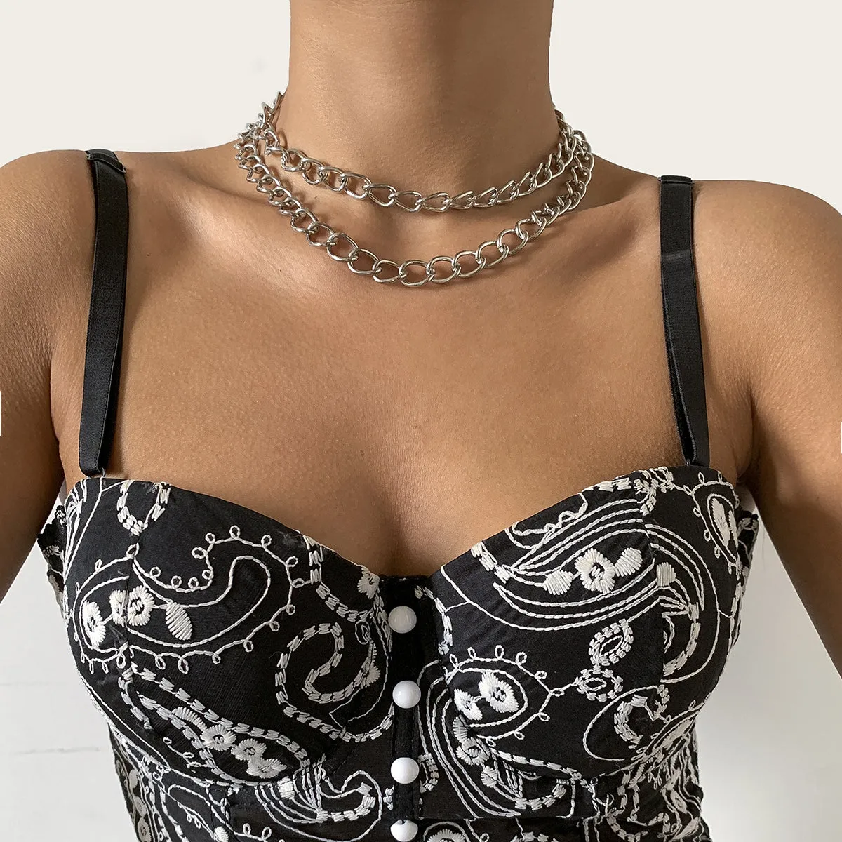 Silver-Plated Curb Chain Necklace Set