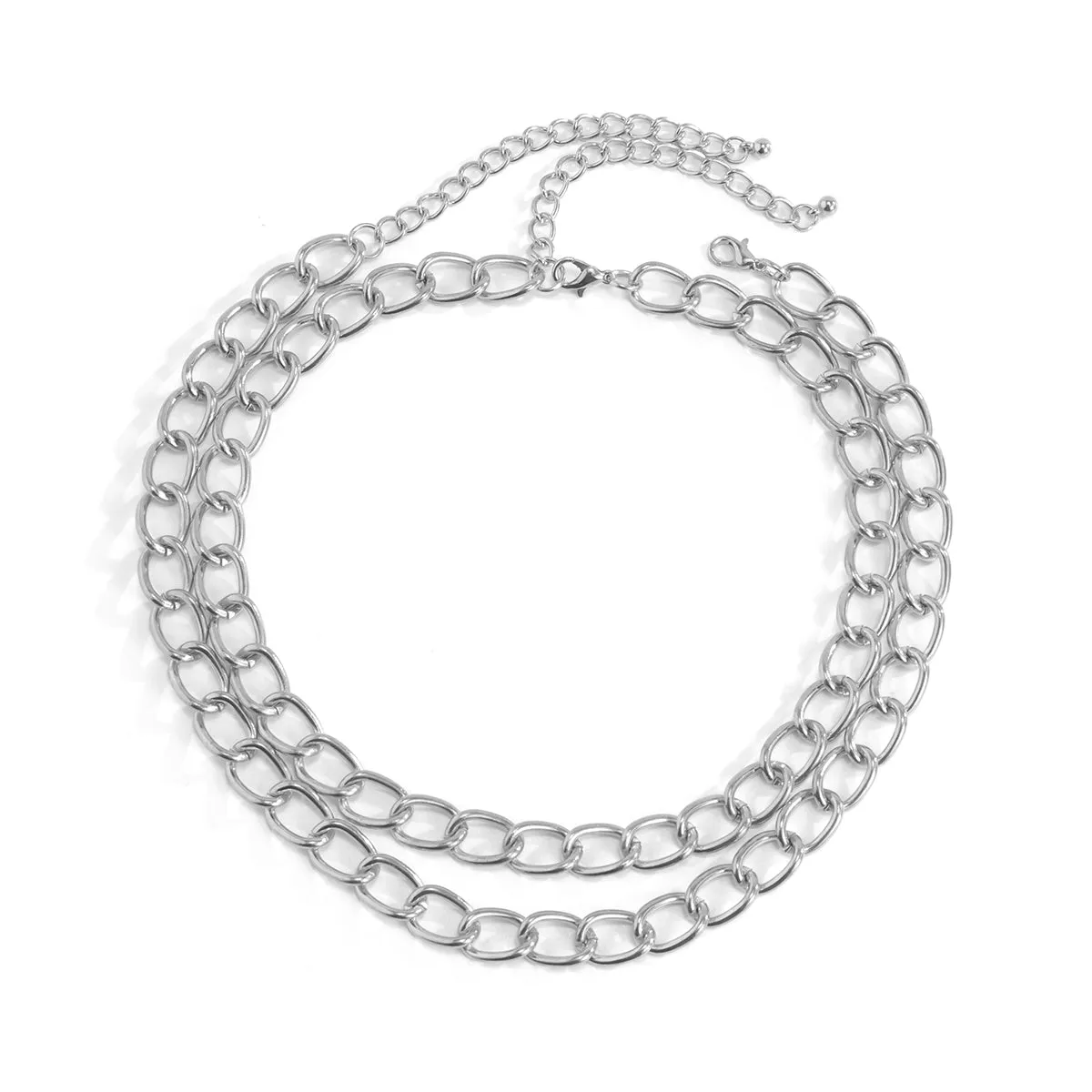 Silver-Plated Curb Chain Necklace Set
