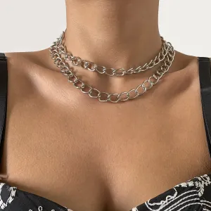 Silver-Plated Curb Chain Necklace Set