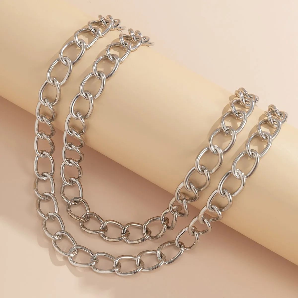Silver-Plated Curb Chain Necklace Set