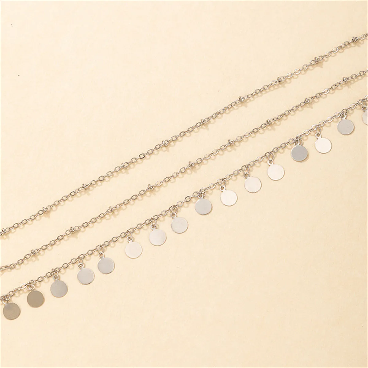 Silver-Plated Disc Charm Layered Anklet