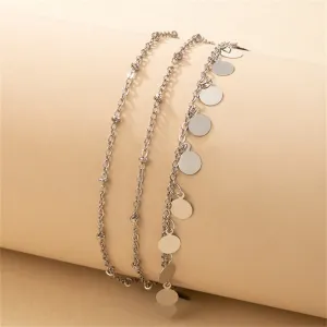 Silver-Plated Disc Charm Layered Anklet