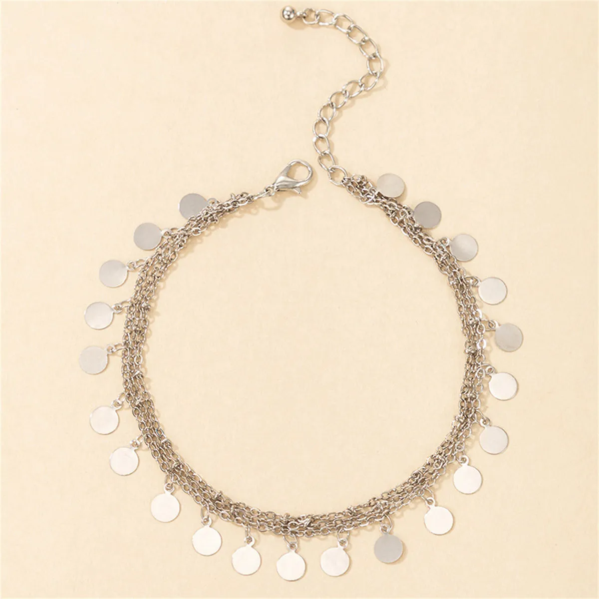 Silver-Plated Disc Charm Layered Anklet