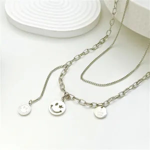 Silver-Plated 'I Love You' Smiley Drop Layered Necklace
