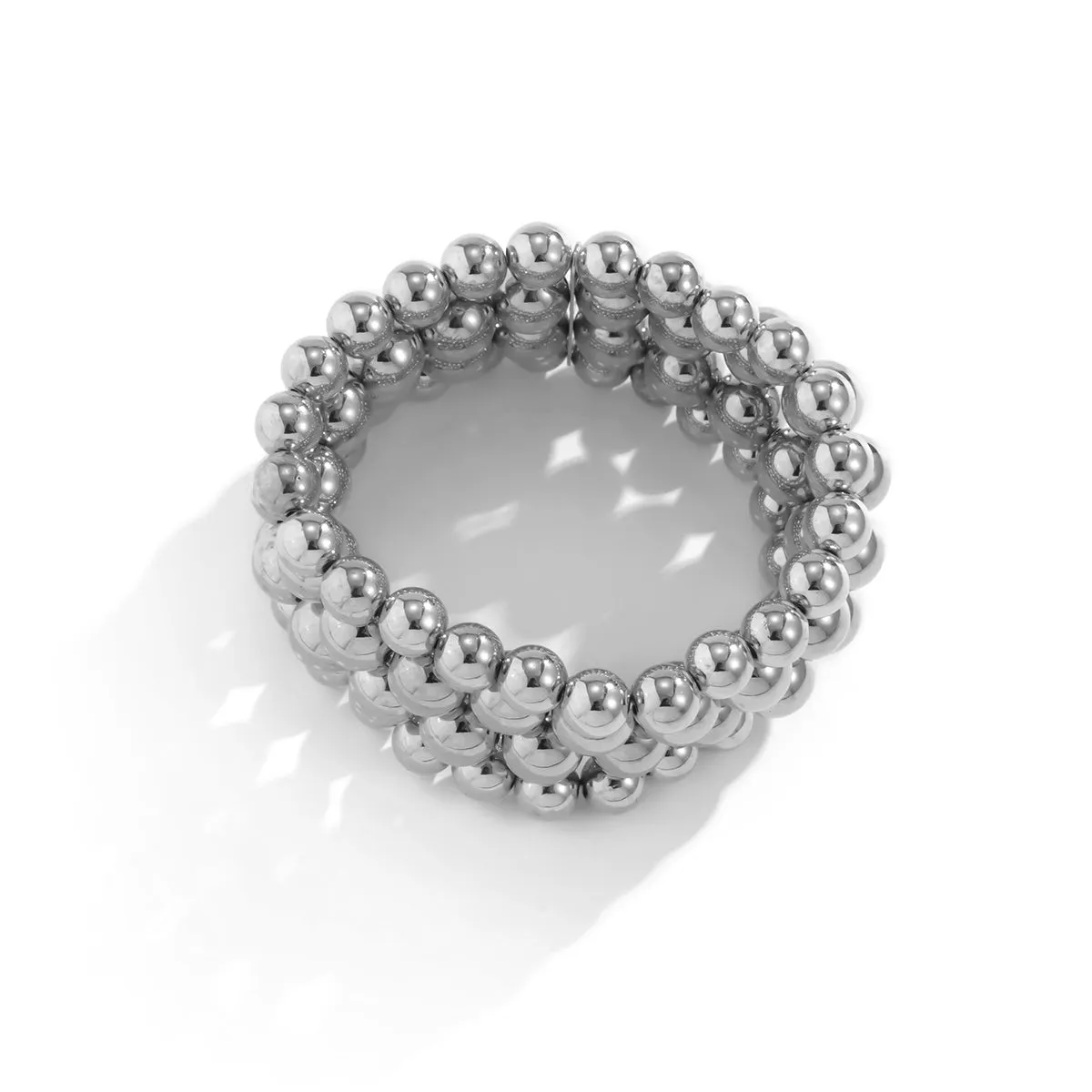 Silver-Plated Layered Bead Stretch Bracelet
