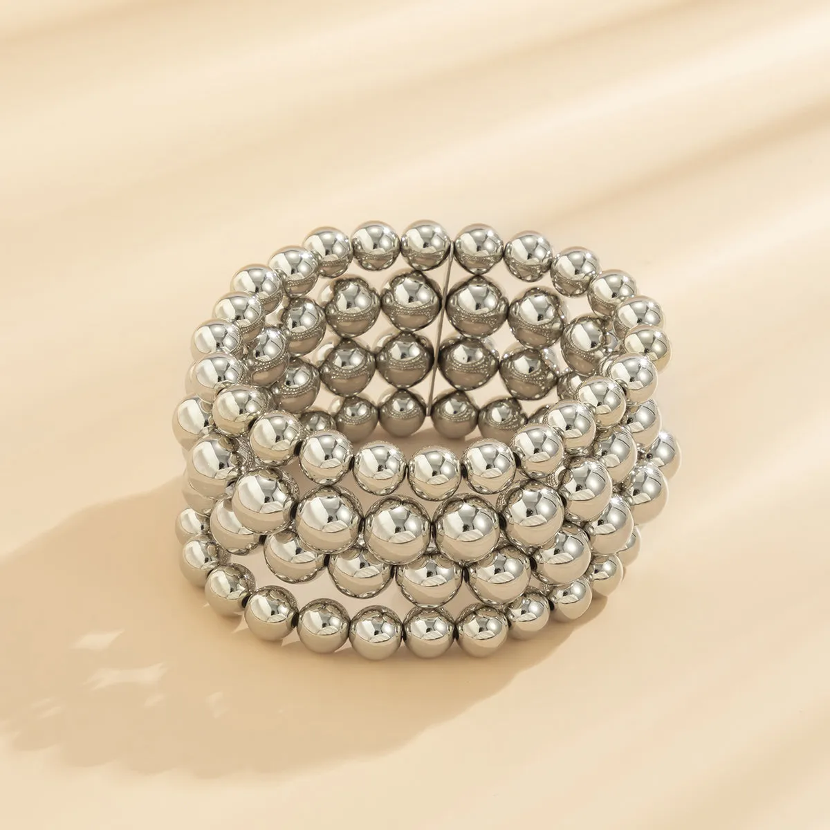 Silver-Plated Layered Bead Stretch Bracelet