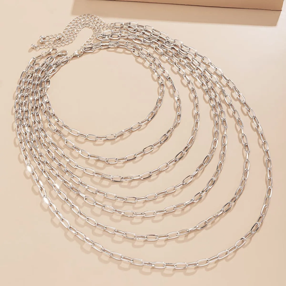 Silver-Plated Layered Cable Chain Necklace Set