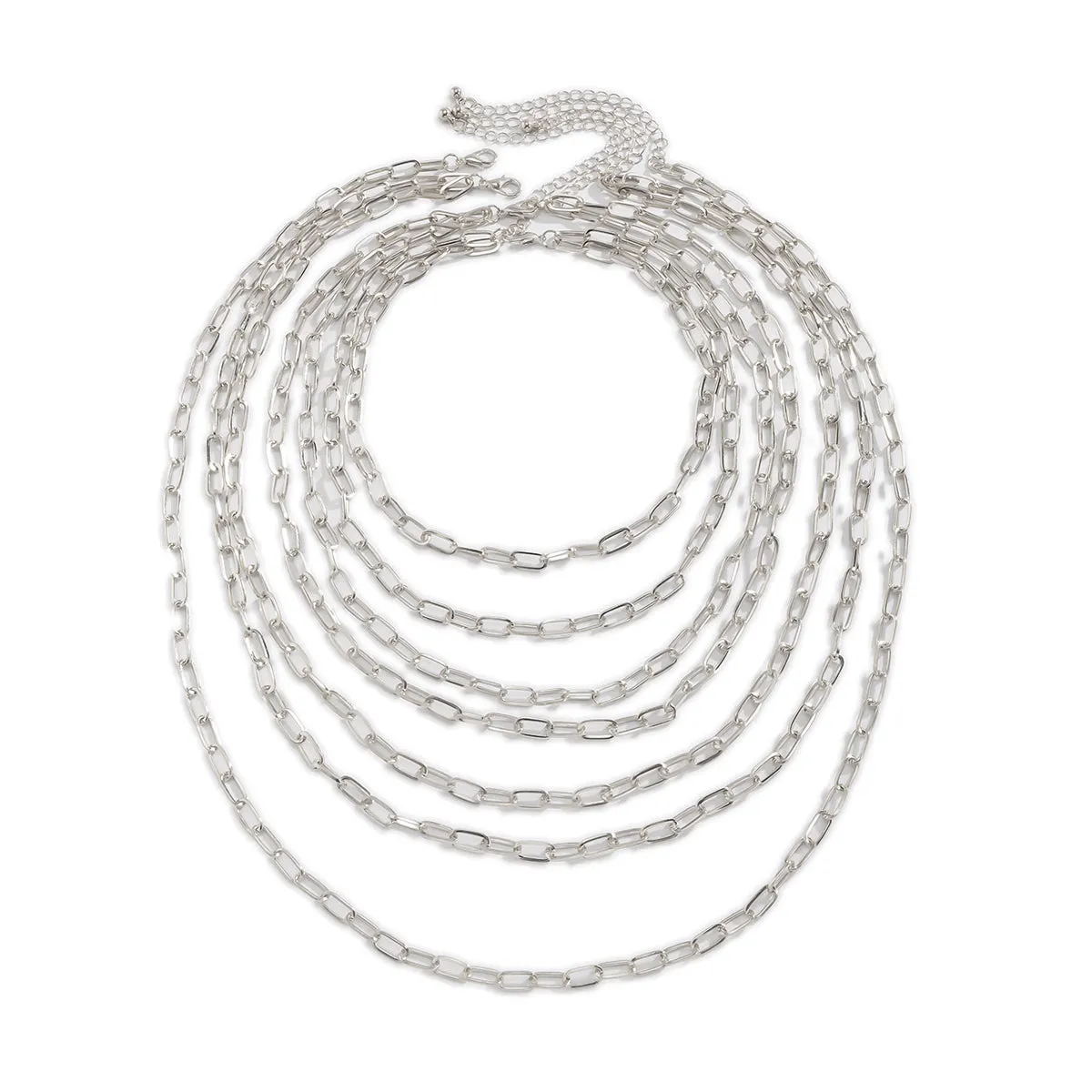 Silver-Plated Layered Cable Chain Necklace Set
