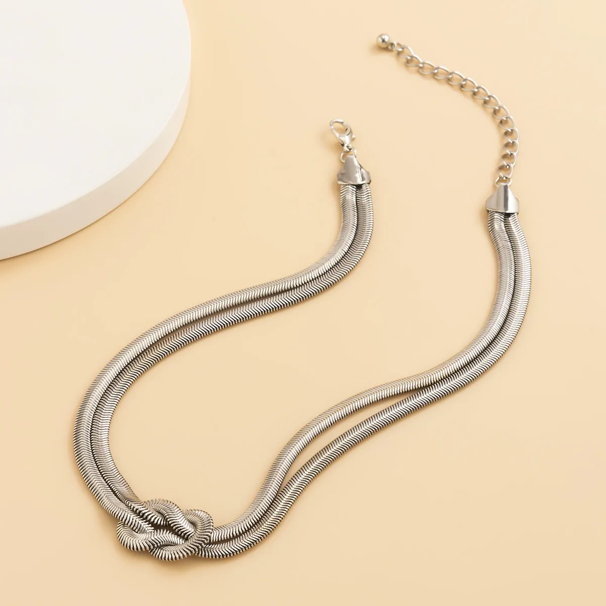 Silver-Plated Snake Chain Knot Layered Necklace