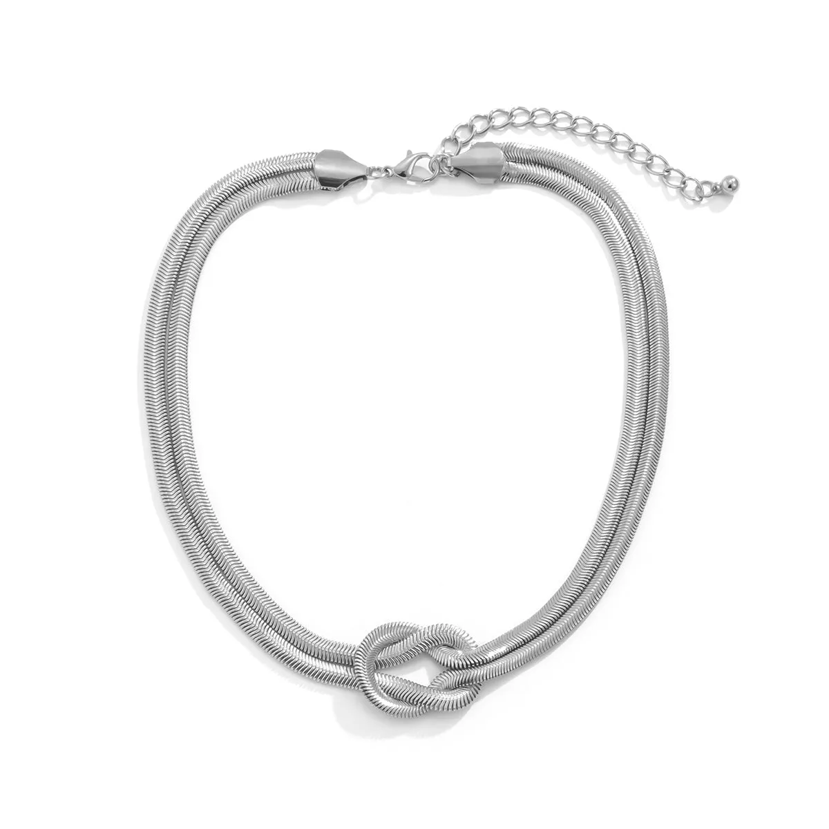 Silver-Plated Snake Chain Knot Layered Necklace