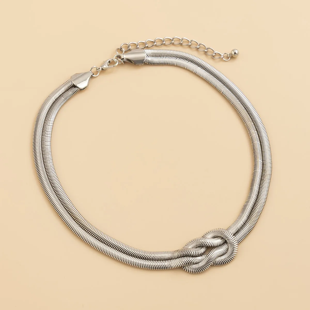Silver-Plated Snake Chain Knot Layered Necklace