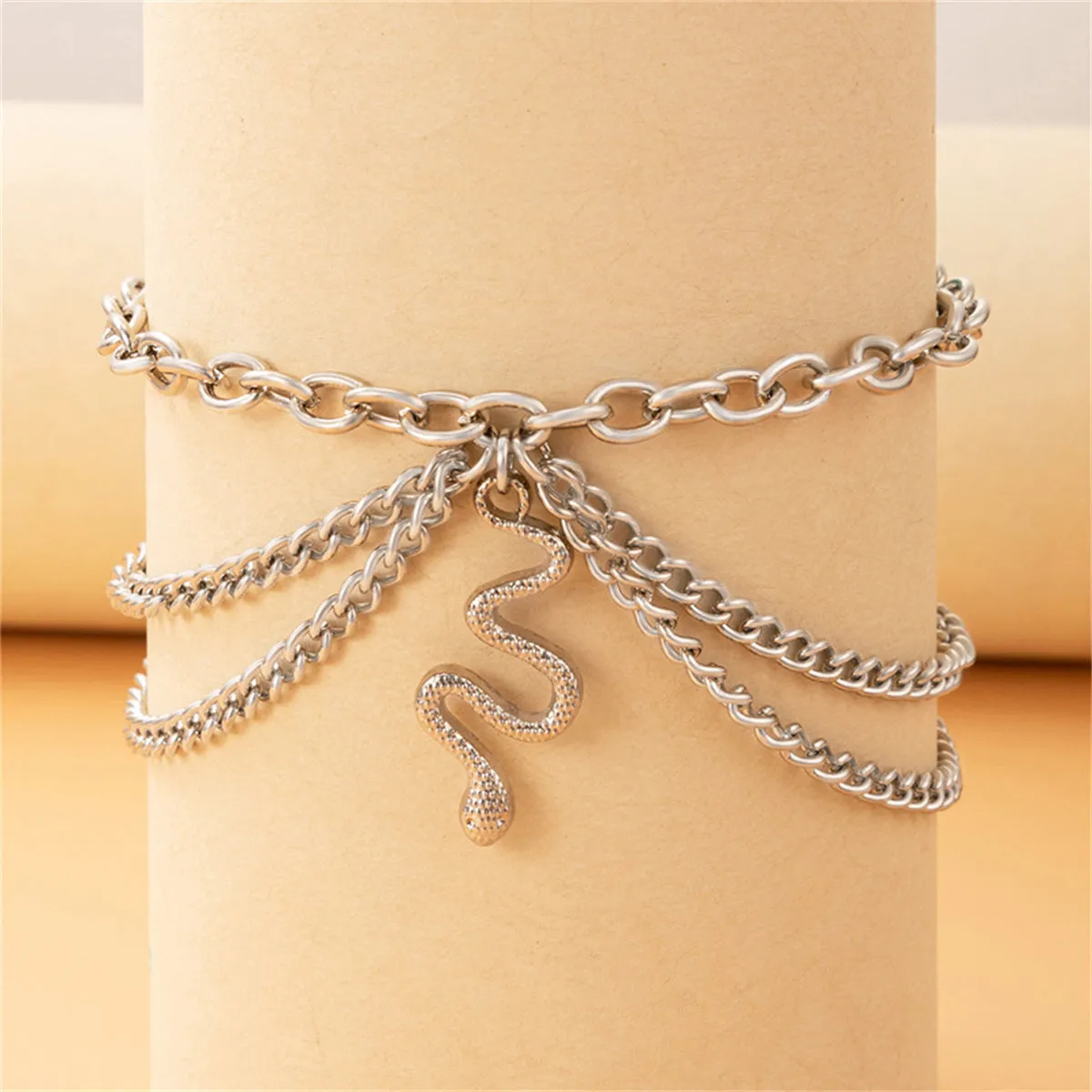 Silver-Plated Snake Charm Layered-Chain Anklet
