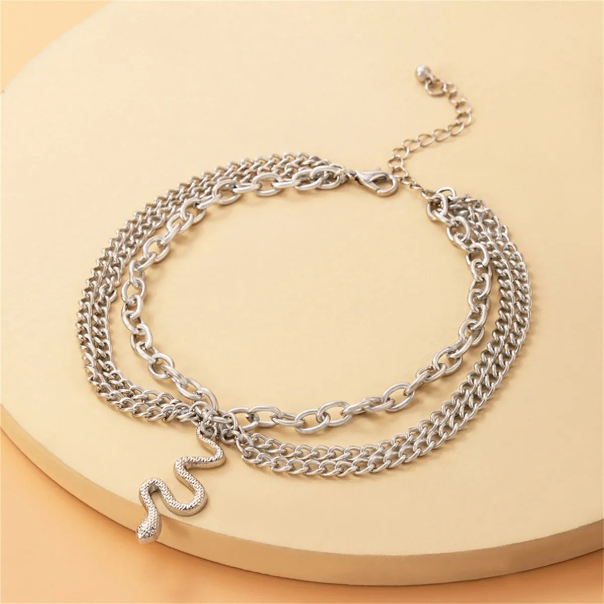 Silver-Plated Snake Charm Layered-Chain Anklet