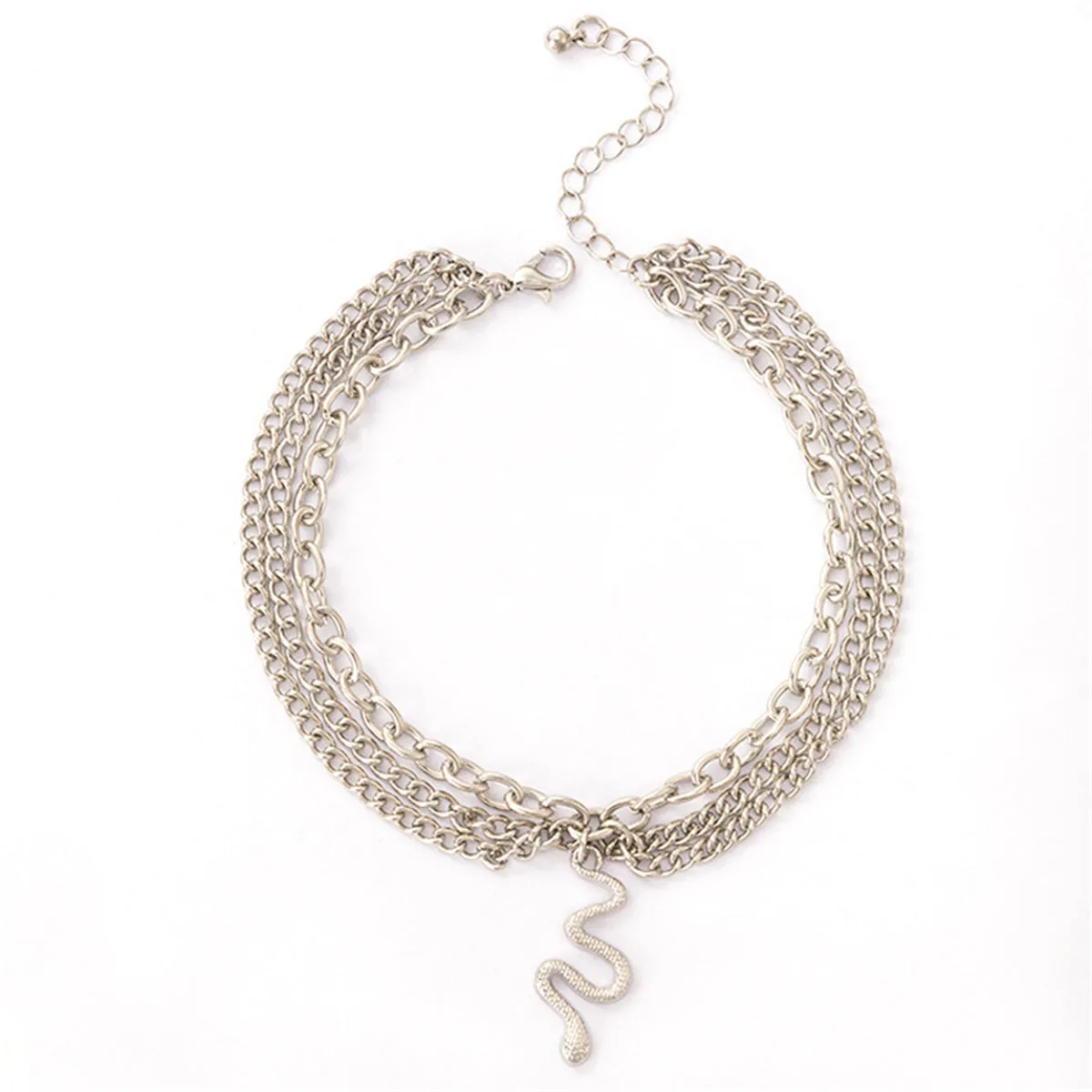 Silver-Plated Snake Charm Layered-Chain Anklet