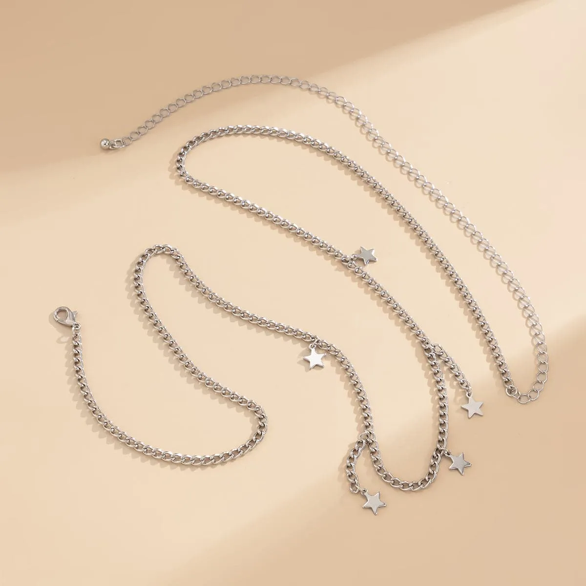 Silver-Plated Star Tassel Waist Chain