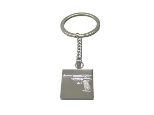 Silver Toned Etched Retro Handgun Keychain