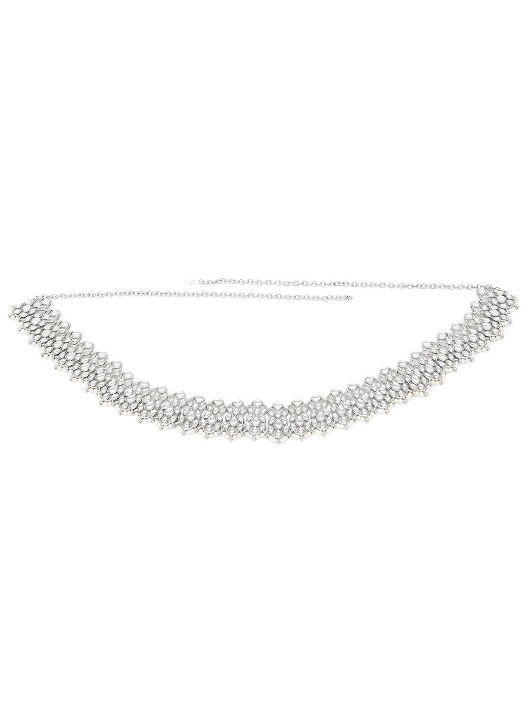 Silver-Toned Kundan Studded & Pearls Beaded Kamarbandh
