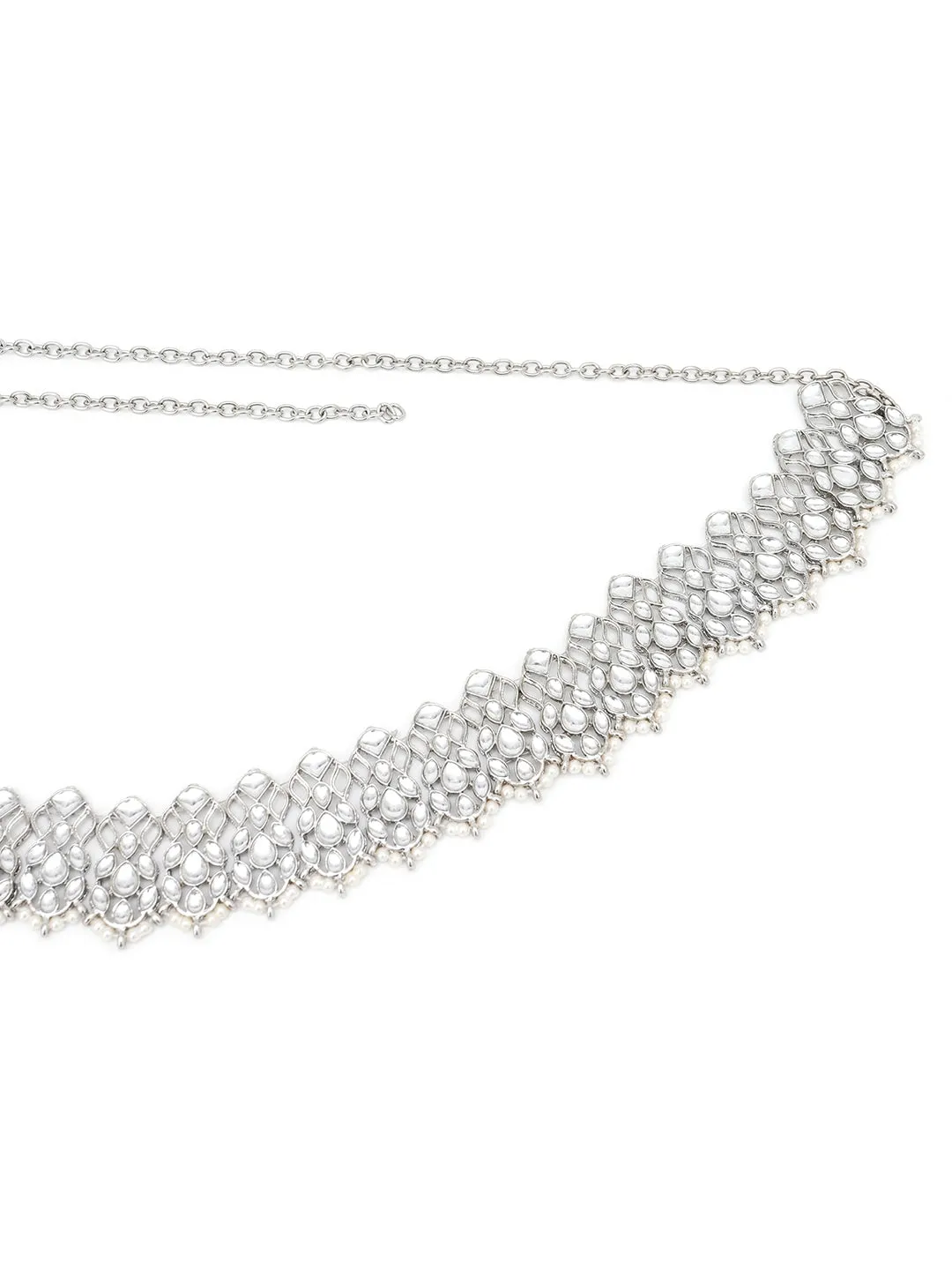 Silver-Toned Kundan Studded & Pearls Beaded Kamarbandh