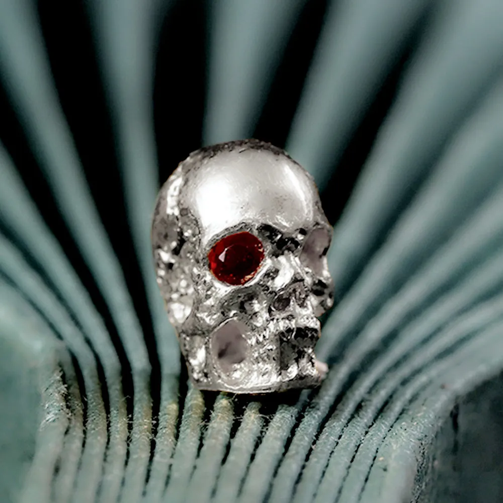 Solid 18k Gold Skull Bead Charm with Ruby Eye