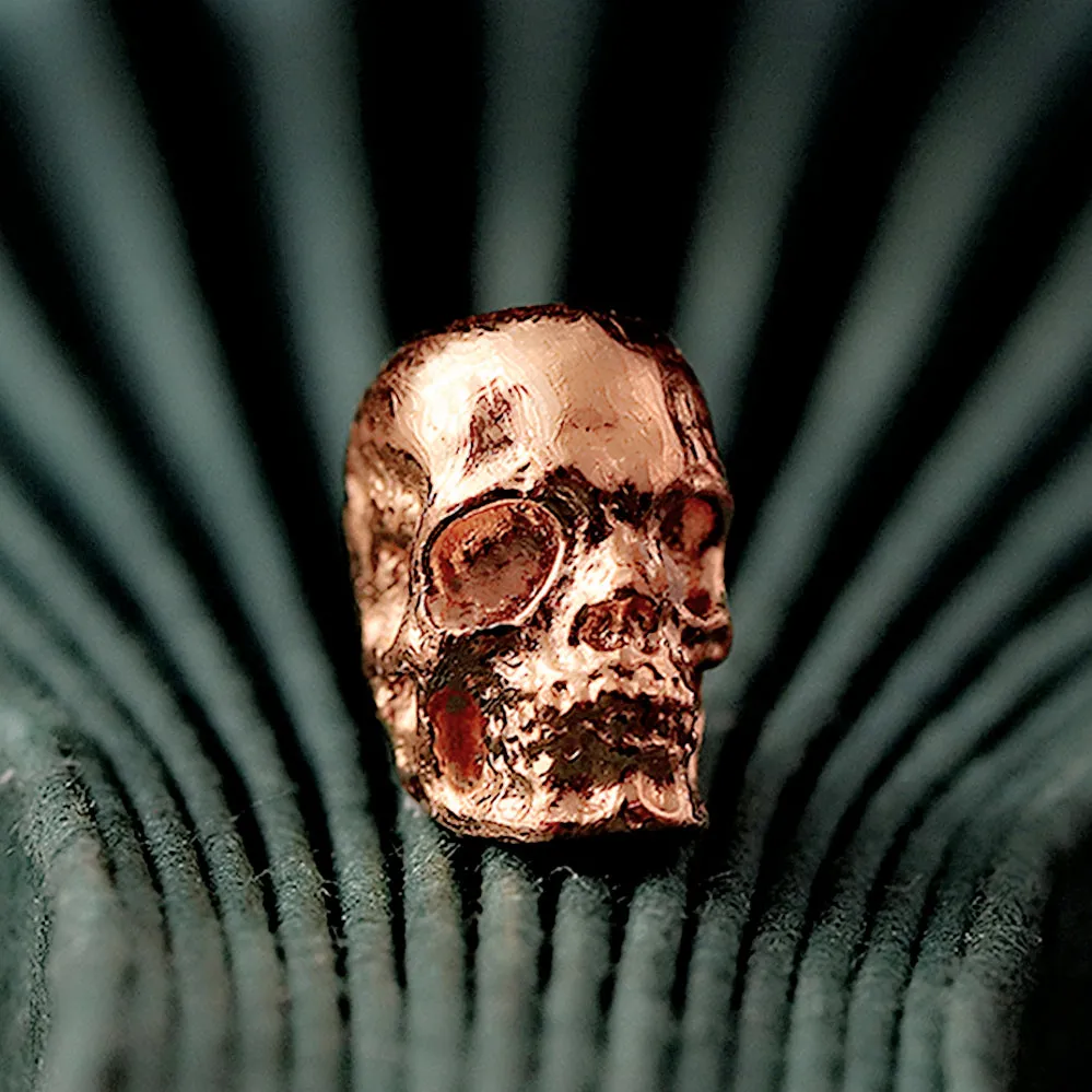 Solid 18k Gold Skull Bead Charm with Ruby Eye