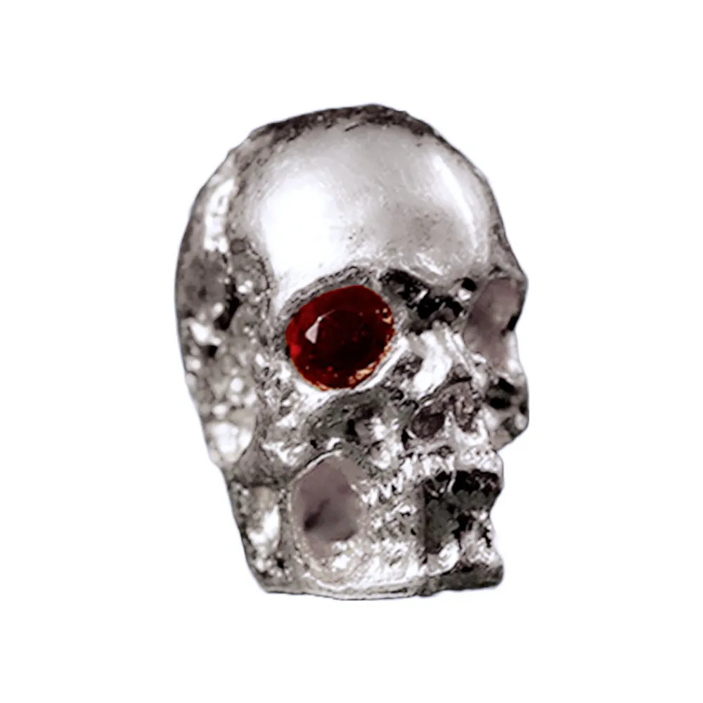 Solid 18k Gold Skull Bead Charm with Ruby Eye