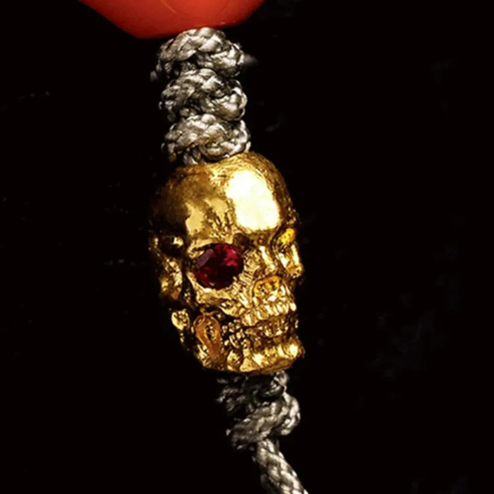 Solid 18k Gold Skull Bead Charm with Ruby Eye