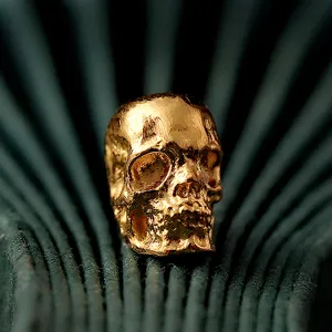 Solid 18k Gold Skull Bead Charm with Ruby Eye