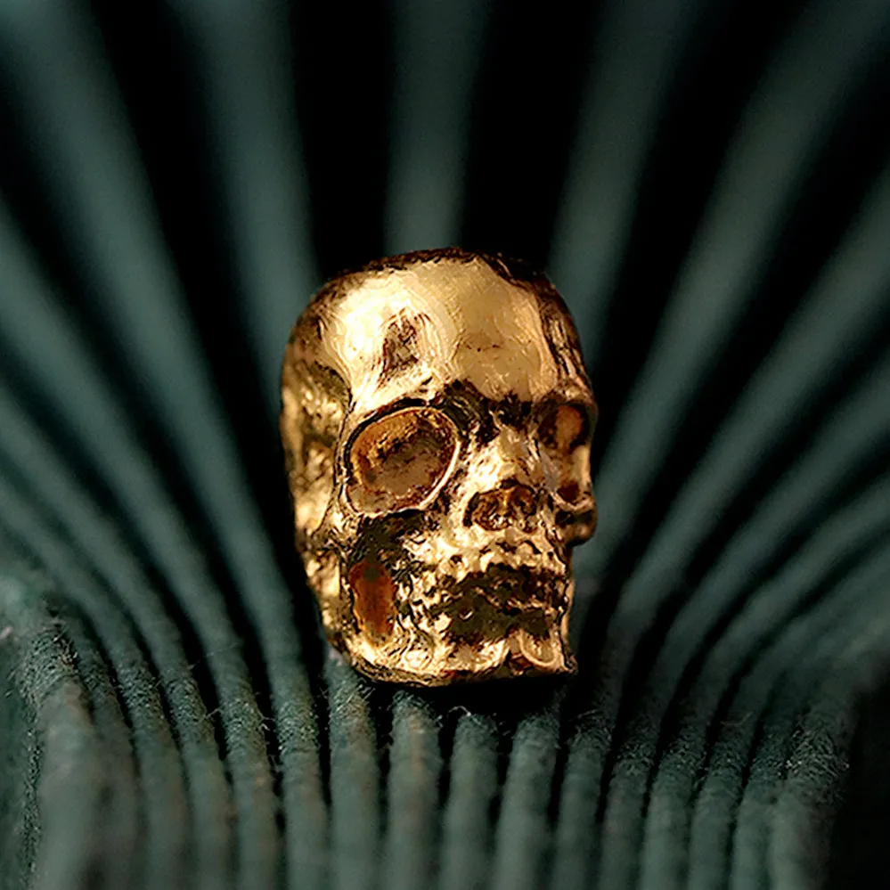 Solid 18k Gold Skull Bead Charm with Ruby Eye